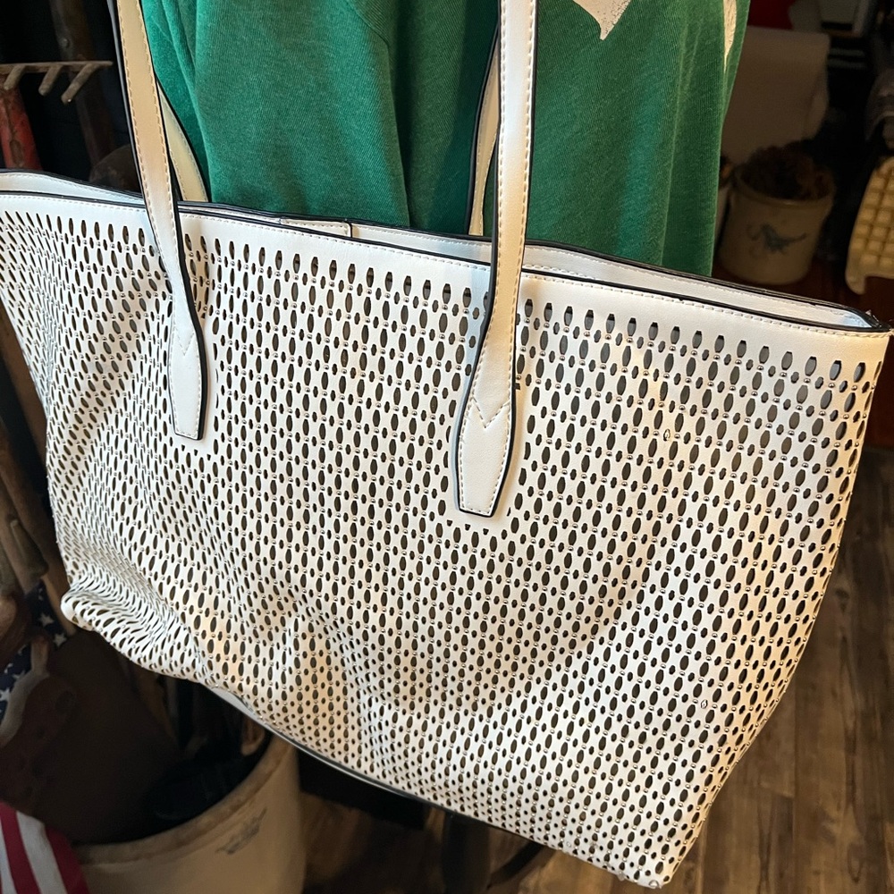 Elegant White Perforated small silver studs  Tote Bag